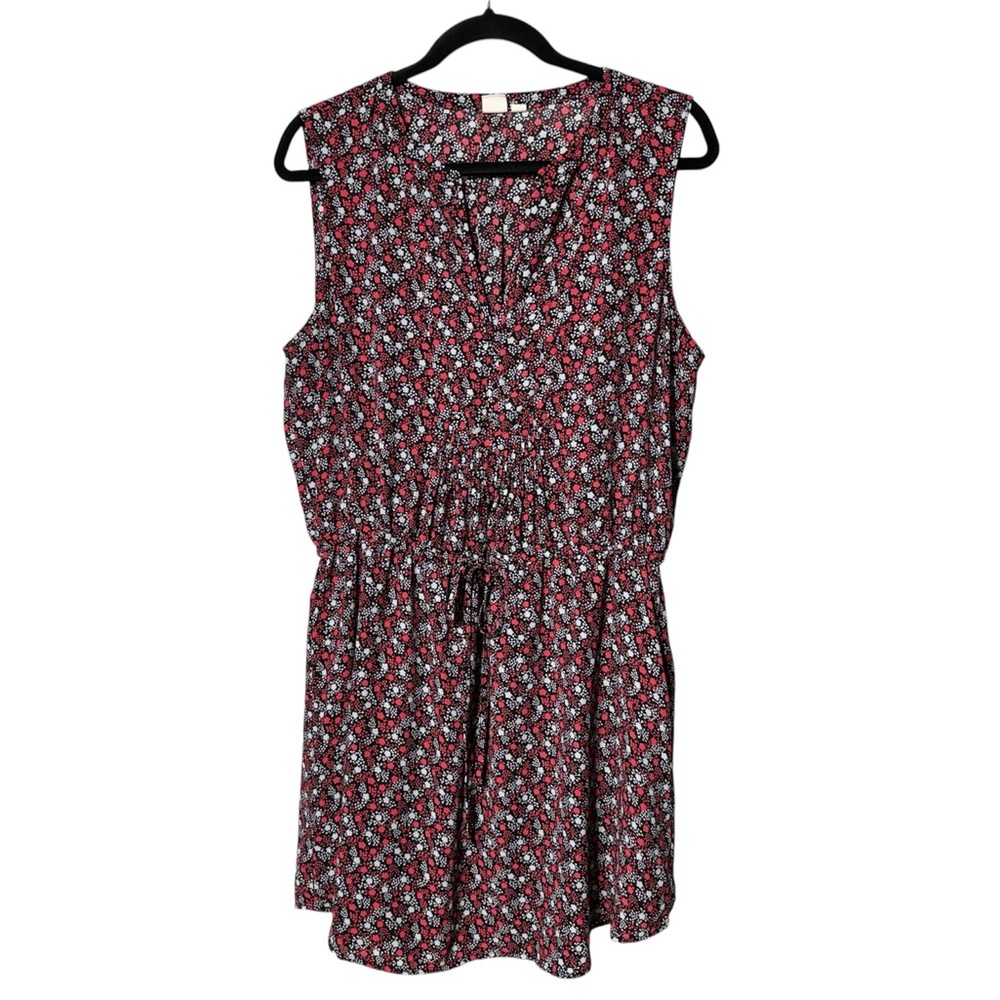 GAP Floral Sleeveless Tie-waist Mini Shirt Dress in Red and White